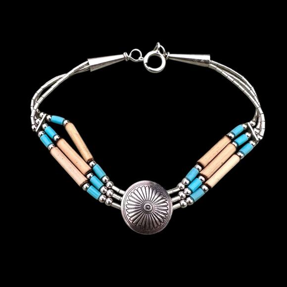 Sterling Liquid Silver Multi-Strand Bracelet Southwest Concho 925 Vintage 7” - Picture 1 of 5